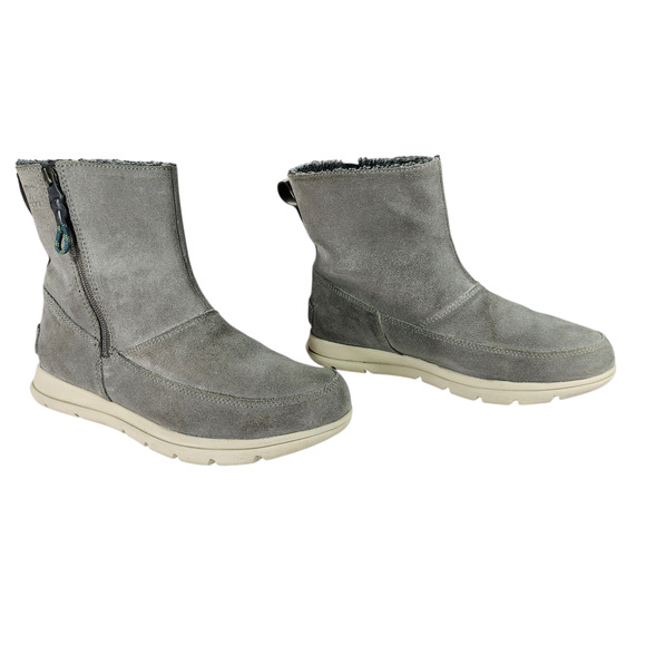 Sorel Boots Womens Sz 8 Explorer Joan Gray Suede Faux Fur Waterproof Winter READ - Picture 1 of 12